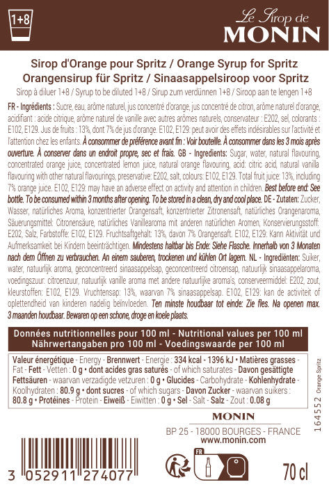 Le Sirop de MONIN Orange Spritz