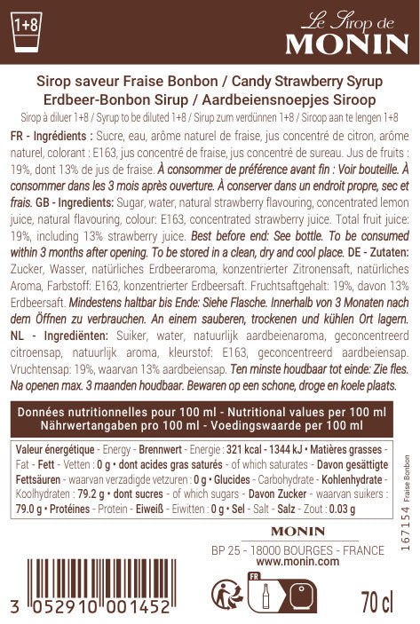 Le Sirop de MONIN Saveur Fraise Bonbon