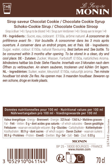 Le Sirop de MONIN Saveur Chocolat Cookie