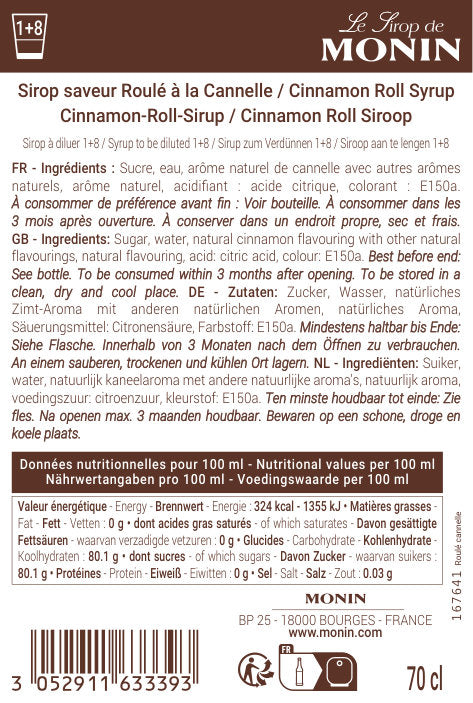 Le Sirop de MONIN Saveur Roulé à la Cannelle