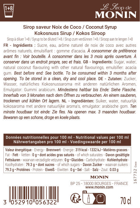 Le Sirop de MONIN Saveur Noix de Coco