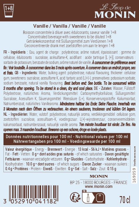 Le Sirop de MONIN Saveur Vanille sans sucre