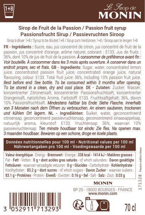 Le Sirop de MONIN Fruit de la Passion Édition Bleu