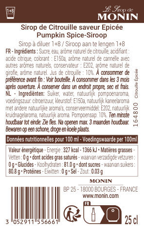 Le Sirop de MONIN Citrouille Saveur Épicée