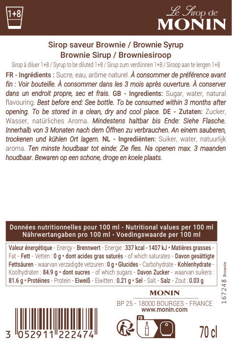 Le Sirop de MONIN Saveur Brownie