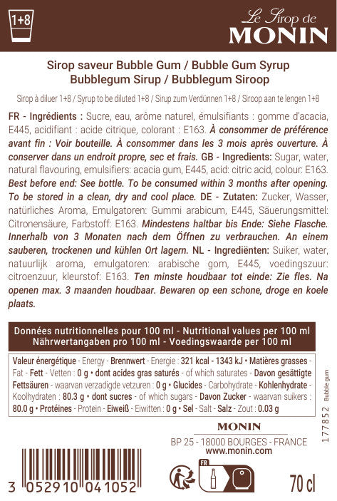 Le Sirop de MONIN Saveur Bubble Gum
