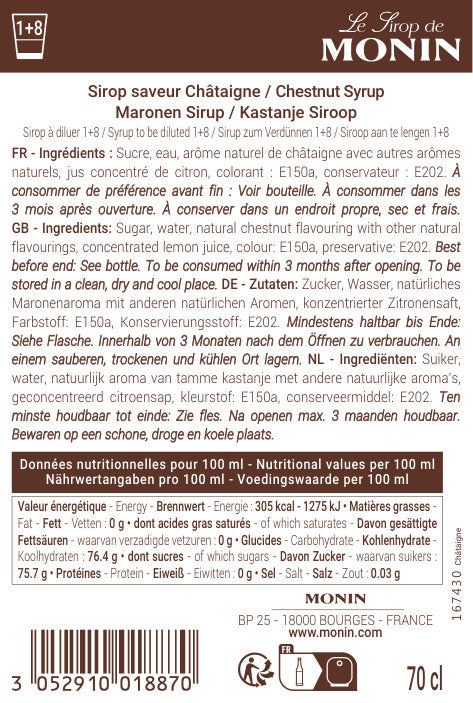 Le Sirop de MONIN Saveur Châtaigne