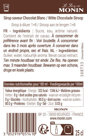 Le Sirop de MONIN Saveur Chocolat Blanc