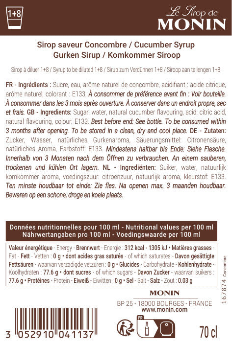 Le Sirop de MONIN Saveur Concombre