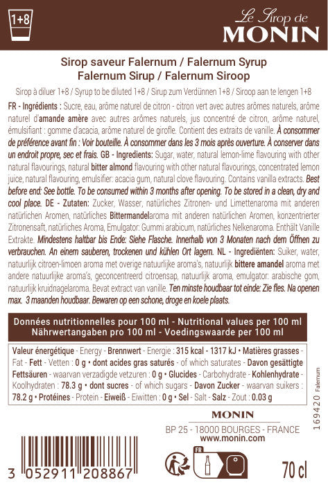 Le Sirop de MONIN Saveur Falernum