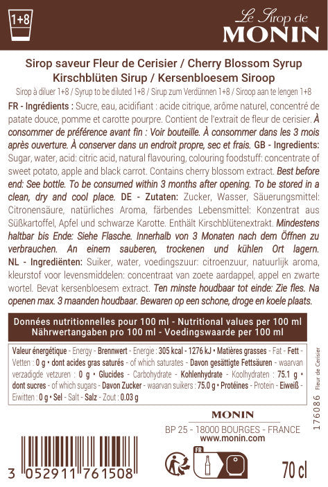 Le Sirop de MONIN Saveur Fleur de Cerisier
