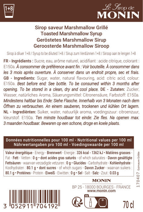 Le Sirop de MONIN Saveur Marshmallow Grillé