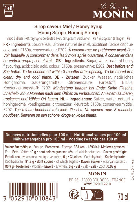 Le Sirop de MONIN Saveur Miel