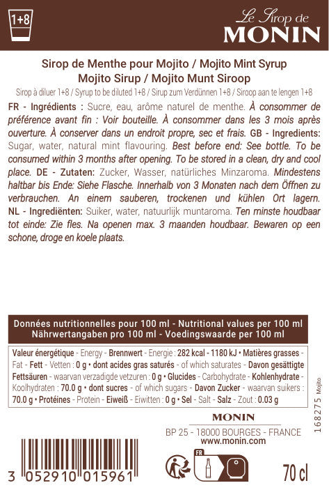 Le Sirop de MONIN Saveur Mojito Mint