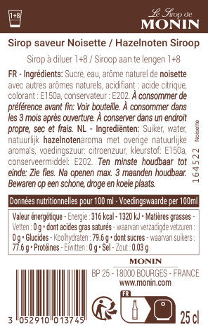 Le Sirop de MONIN Saveur Noisette