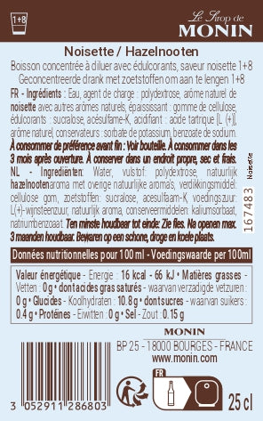 Le Sirop de MONIN Saveur Noisette sans Sucre