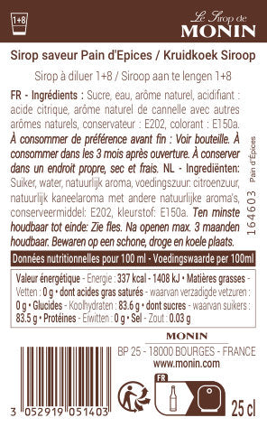 Le Sirop de MONIN Saveur Pain d'Épices