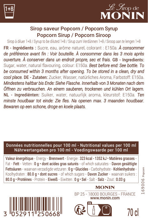 Le Sirop de MONIN Saveur Popcorn