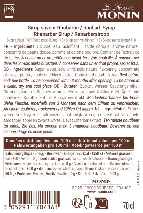 Le Sirop de MONIN Saveur Rhubarbe