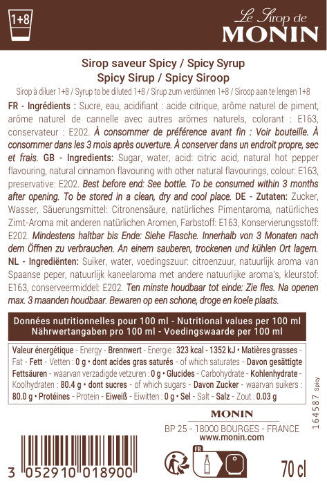 Le Sirop de MONIN Saveur Spicy