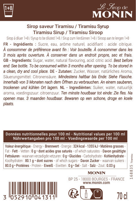 Le Sirop de MONIN Saveur Tiramisu