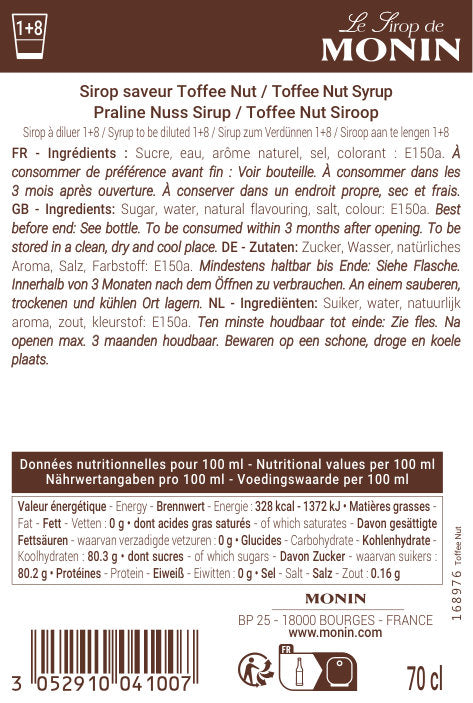 Le Sirop de MONIN Saveur Toffee Nut