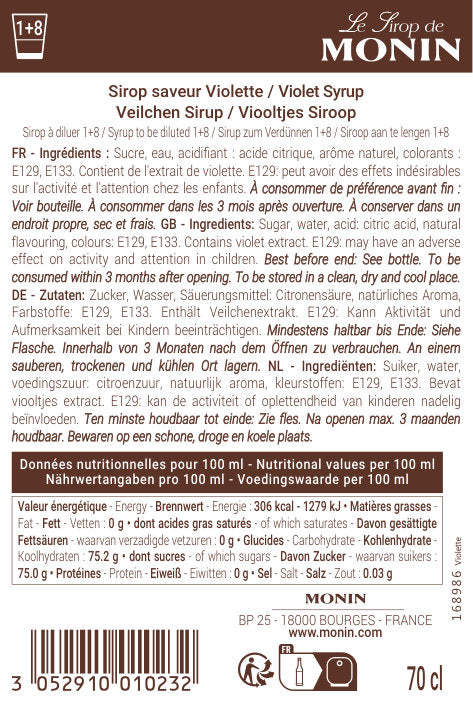 Le Sirop de MONIN Saveur Violette 70cl
