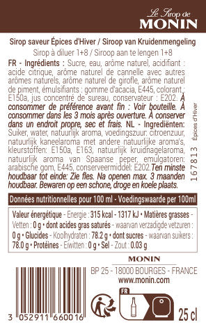 Le Sirop de MONIN Saveur Épices d'Hiver